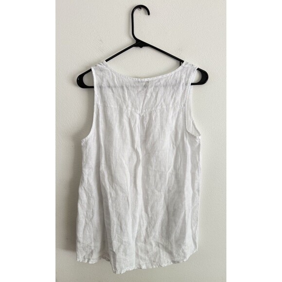 Francesca Bettini 100% Linen Blouse Women Size S White Sleeveless Frayed Hem Top - Picture 2 of 8